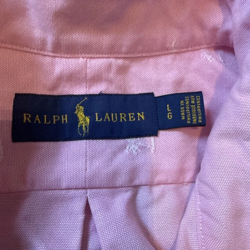 Polo Ralph Lauren Shirt Mens Large Pink Button Down Aloha Palm Tree Embroidered